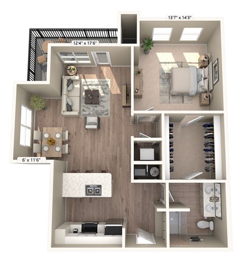 a floor plan of a 1 bedroom unit with a bathroom and a living room